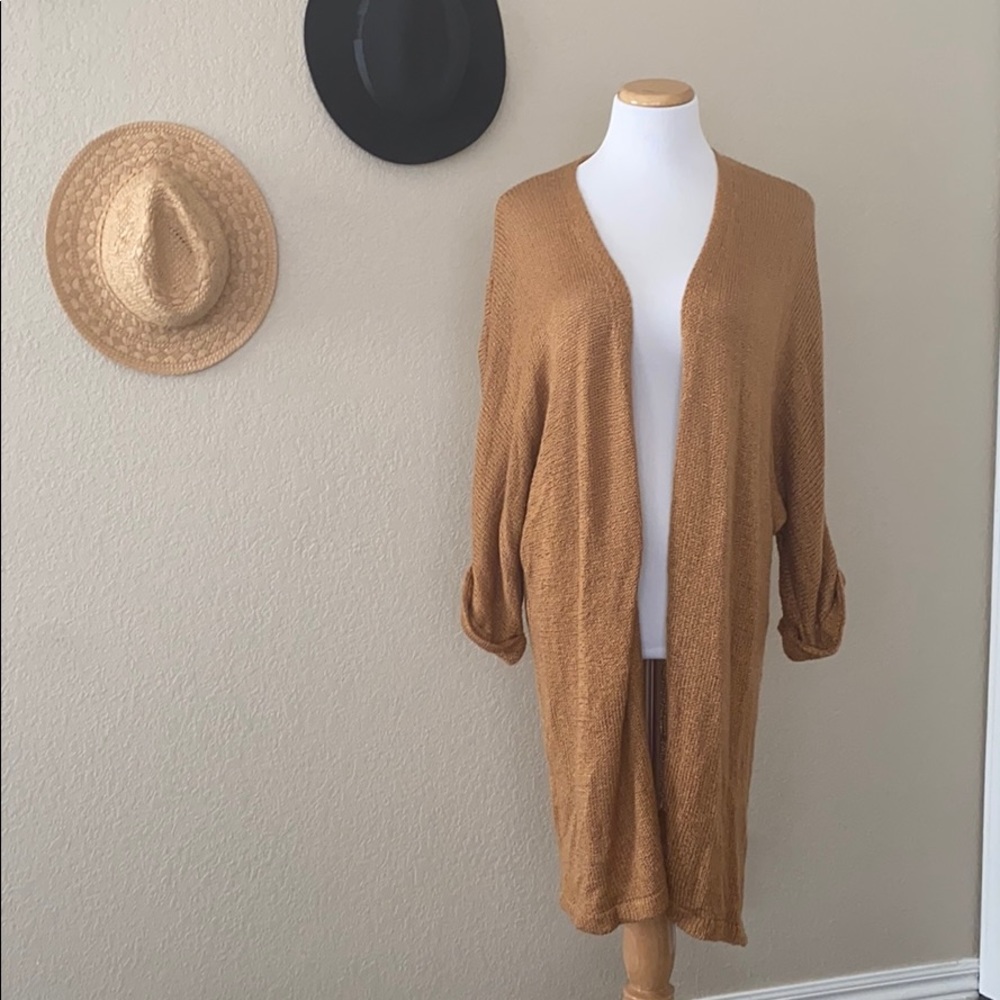 Long brown knit cardigan